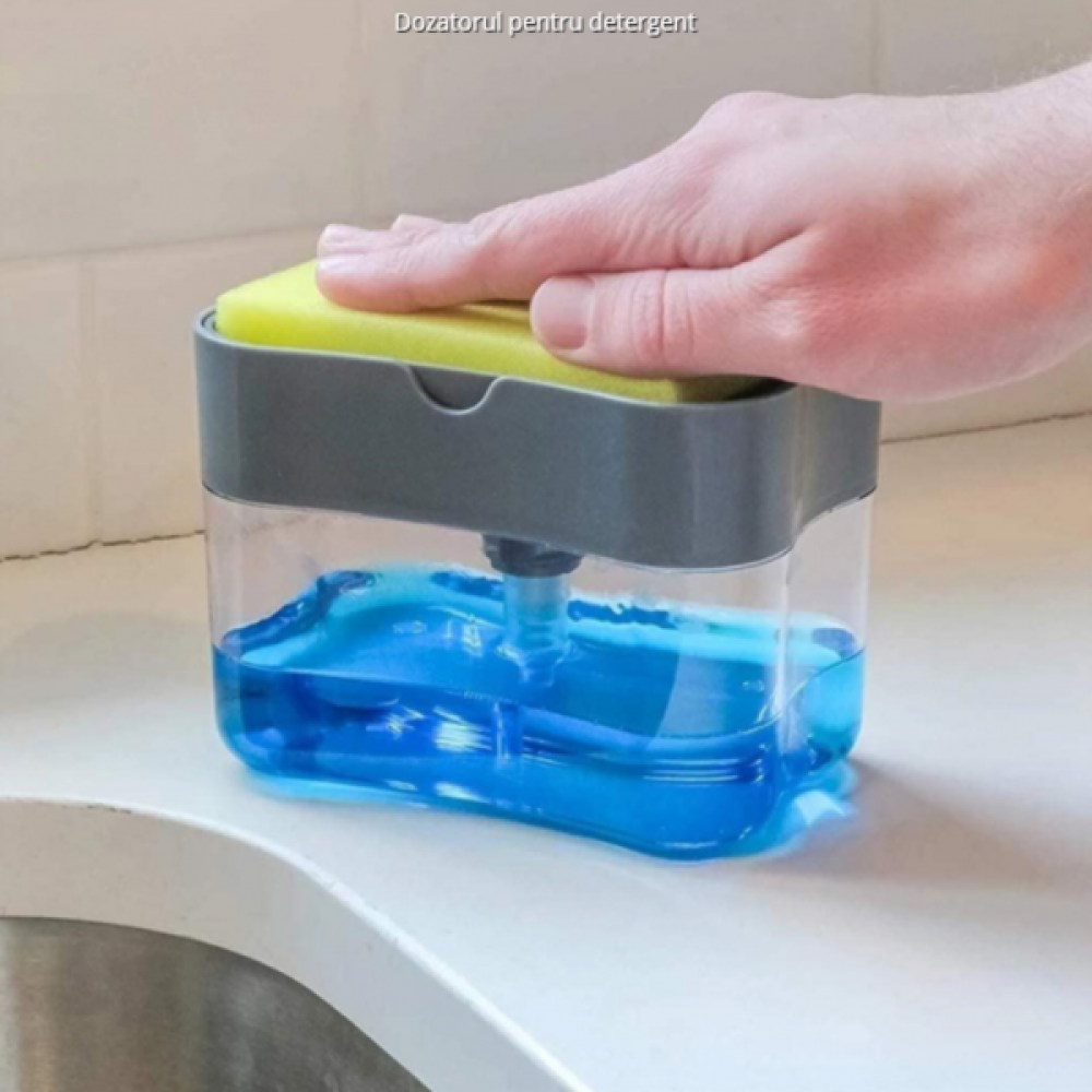 Dispenser 2 in 1 pentru detergent lichid de vase cu suport pentru burete