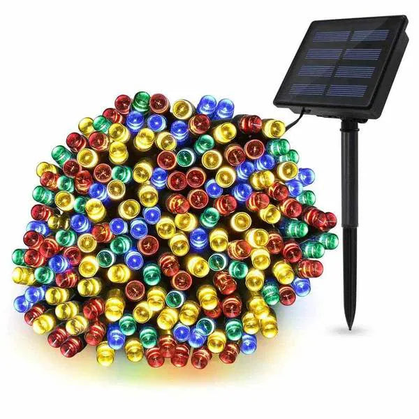 Instalatie solara 10 m cu 100 led, pentru exterior, multicolor