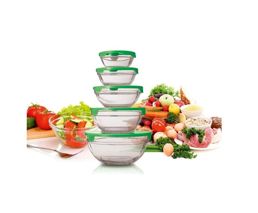 Set 5 boluri de sticla cu capac