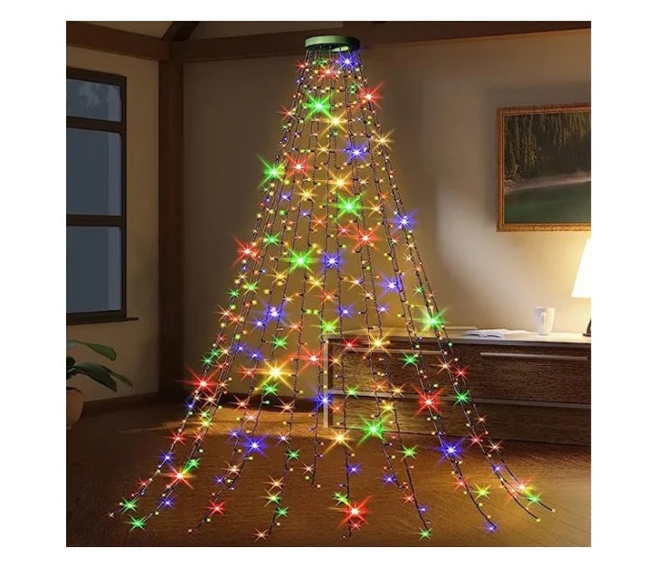 Instalație luminoasă LED pentru brad – Tip perdea/cascadă, 2m, 400 LED-uri, 16 coloane, diverse culori