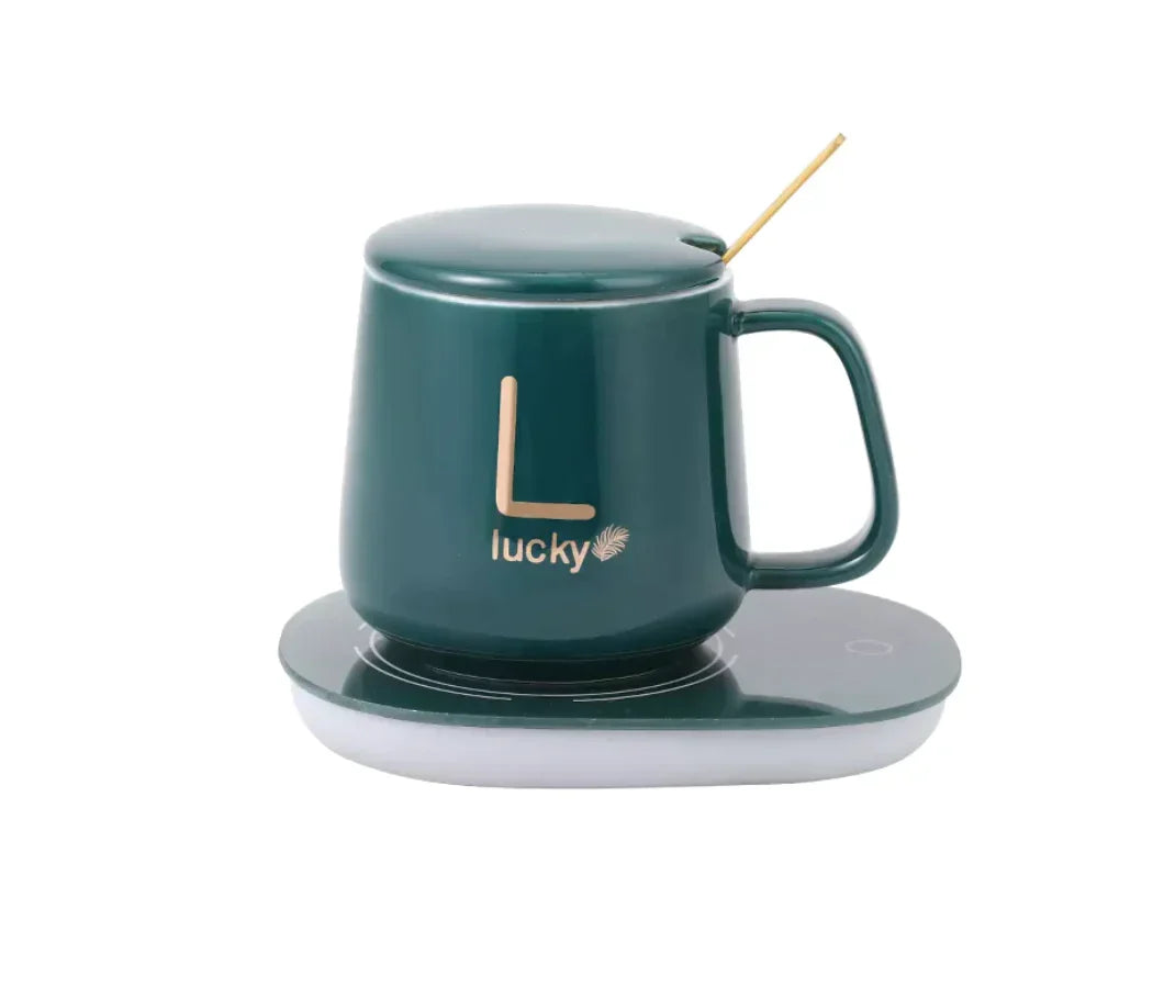 Set cadou Cana ceramica cu incalzitor, lingurita, 220V, 400 ml