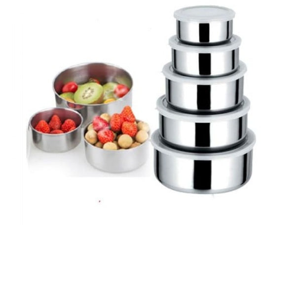 Set 5 caserole alimentare, metalice, cu capac transparent, marimi diferite