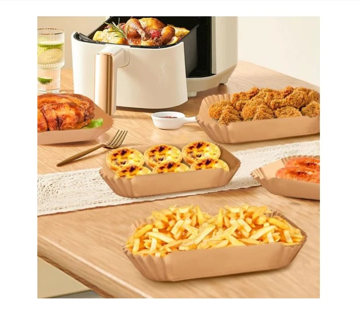Set 200 forme hartie de copt dreptunghiulara pentru Air Fryer, 22x14cm, anti-aderente, rezistente la caldura