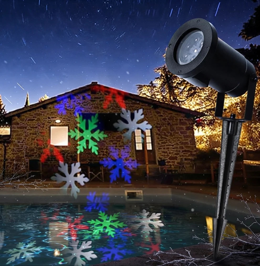 Proiector metalic lumini laser cu fulgi de zapada colorati