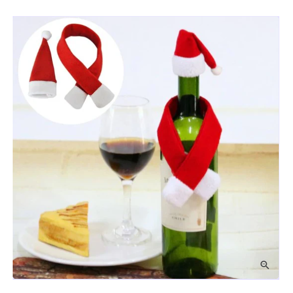 Set 5 ornamente de Craciun pentru sticle, cu fular si caciulita