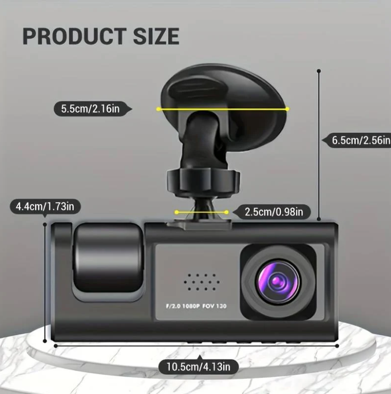 Camera auto tripla FullHD, 3 camere-fata/spate/interior, ecran 2'', G Senzor