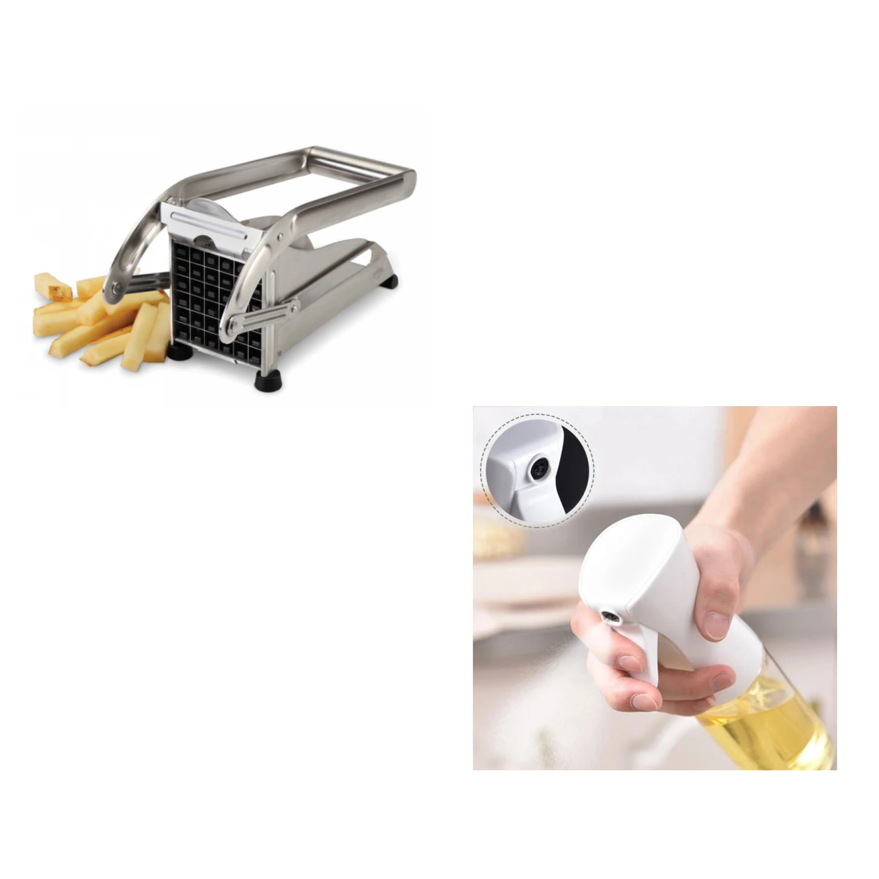 Feliator de cartofi pai din inox 2 dispoziive taiere + Pulverizator pentru ulei si otet, 200 ml