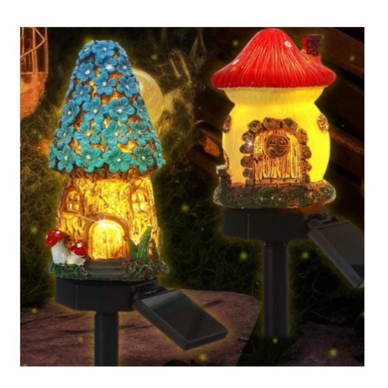 Set 2 lampi solare decorative pentru gradina, model casuta zane