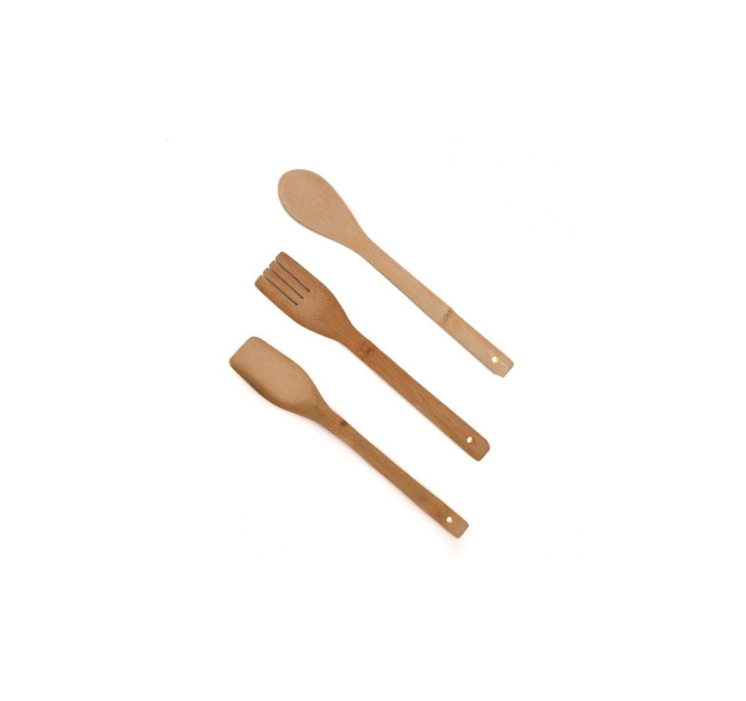 Set 3 ustensile pentru bucatarie cu suport, bambus, natur