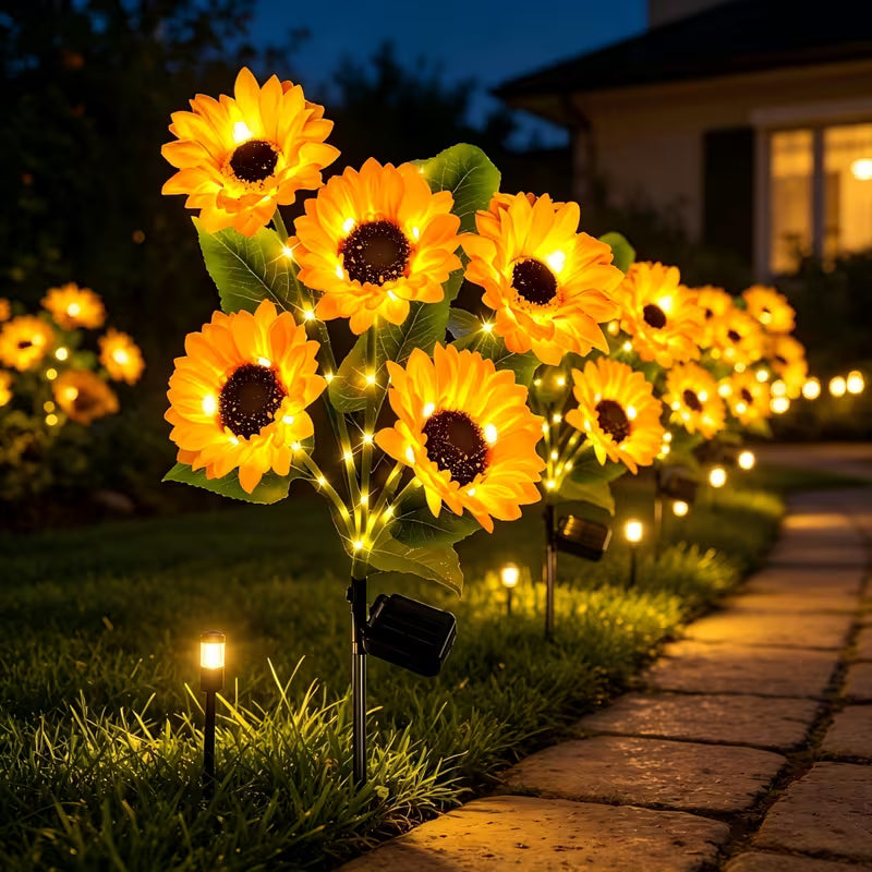 Set 4 x lampa solara 6 flori, 70 cm, Floarea Soarelui