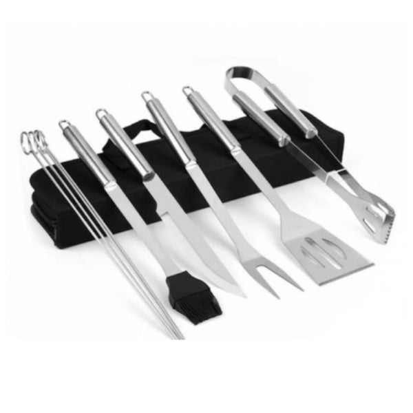 Gratar portabil pentru camping tip diplomat + Set 9 ustensile gratar cu geanta pentru depozitare