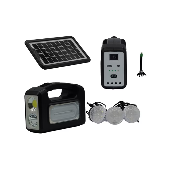Kit solar GD-7COB cu lampa multifunctionala, 3 becuri