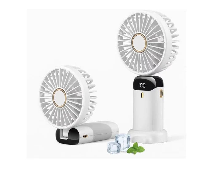 Set 2 x Mini ventilator, afisaj LED, pliabil, suport telefon, baterie 800 mAh