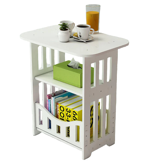 Noptiera alba decorativa, din PVC, 2 polite, 40cm