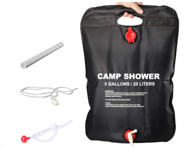 Dus solar pentru camping, PVC, reglabil, capacitate 20 litri + Lanterna tip felinar solar cu functie incarcare telefon CADOU