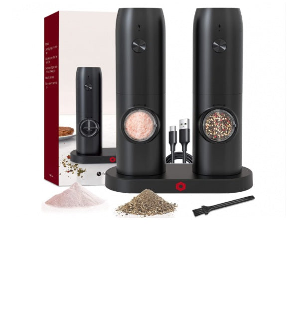 Set 2 rasnite electrice sare si piper, incarcare USB, perie, Indicator LED, Grosime reglabila