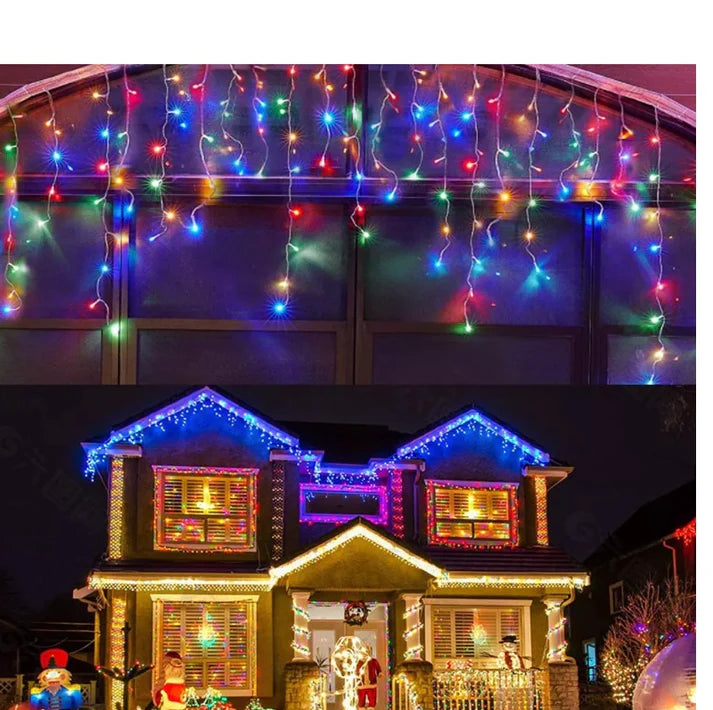 Instalatie Solara 12 metri turturi, franjuri inegali cu 300 LED-uri, diverse culori