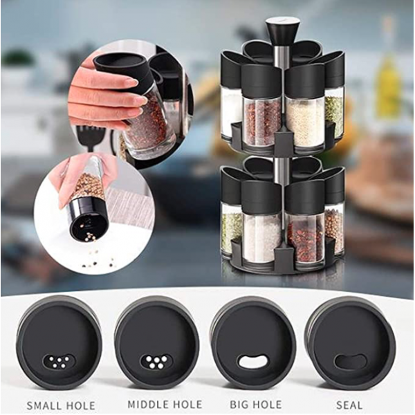 Suport rotativ condimente pe nivele cu 12 recipiente