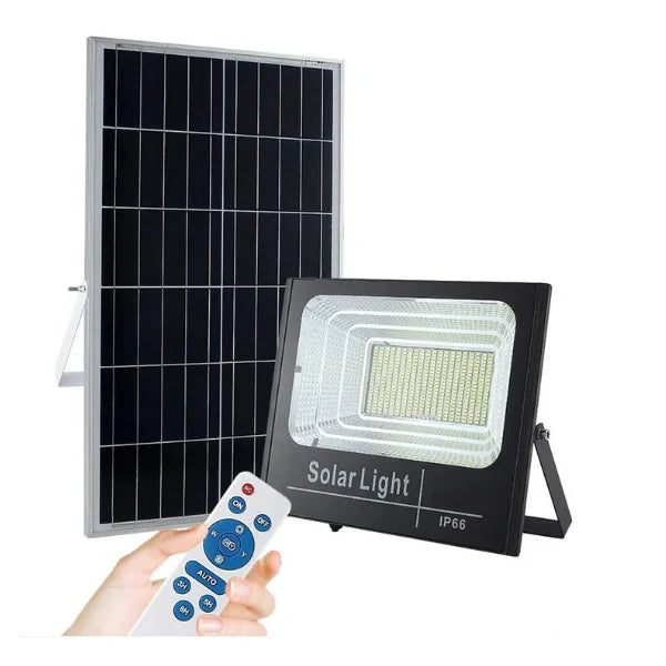Set 2x Proiector LED 100W cu panou solar, telecomanda inclusa
