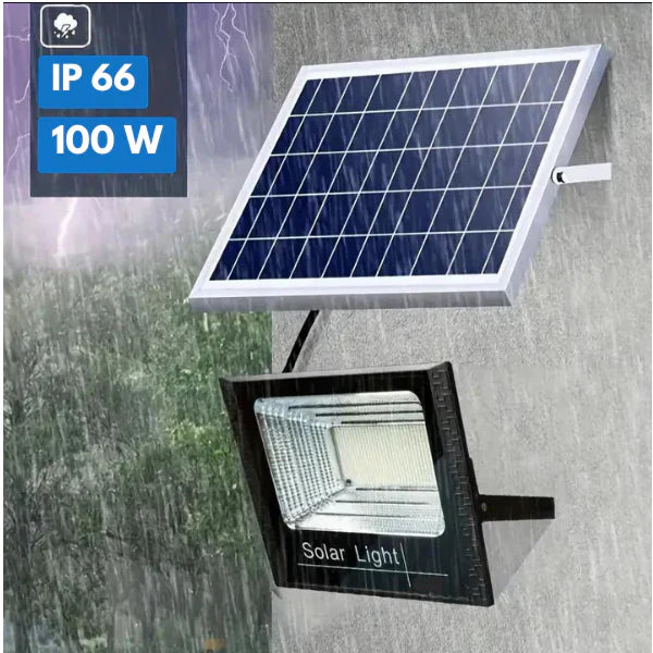 Set 2x Proiector LED 100W cu panou solar, telecomanda inclusa