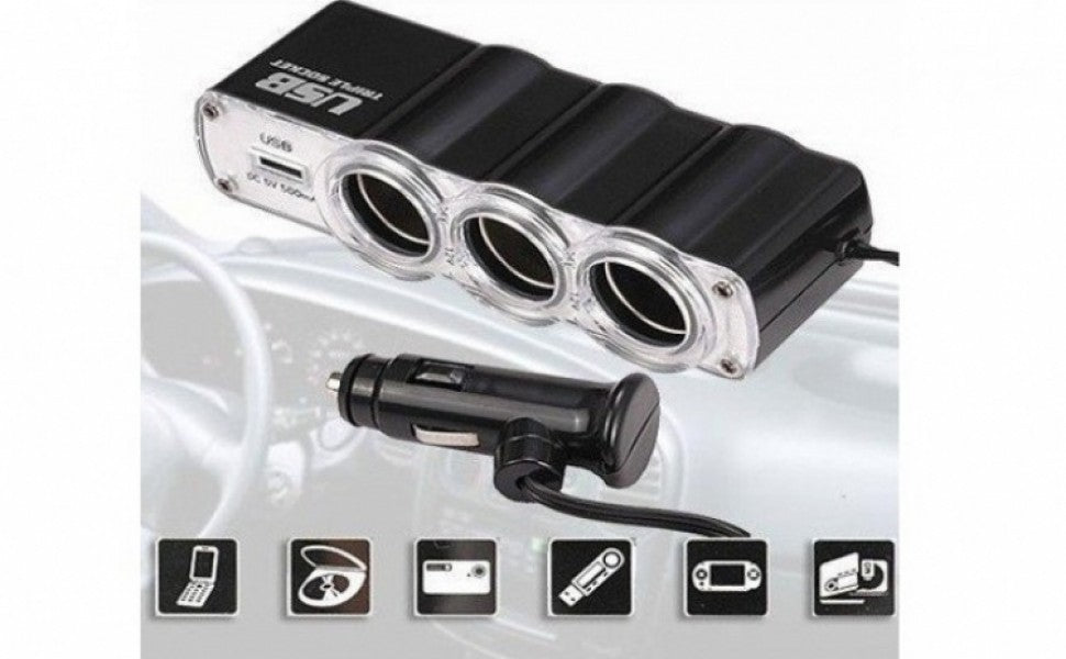 Set 2x Priza auto cu USB, 3 iesiri tip bricheta