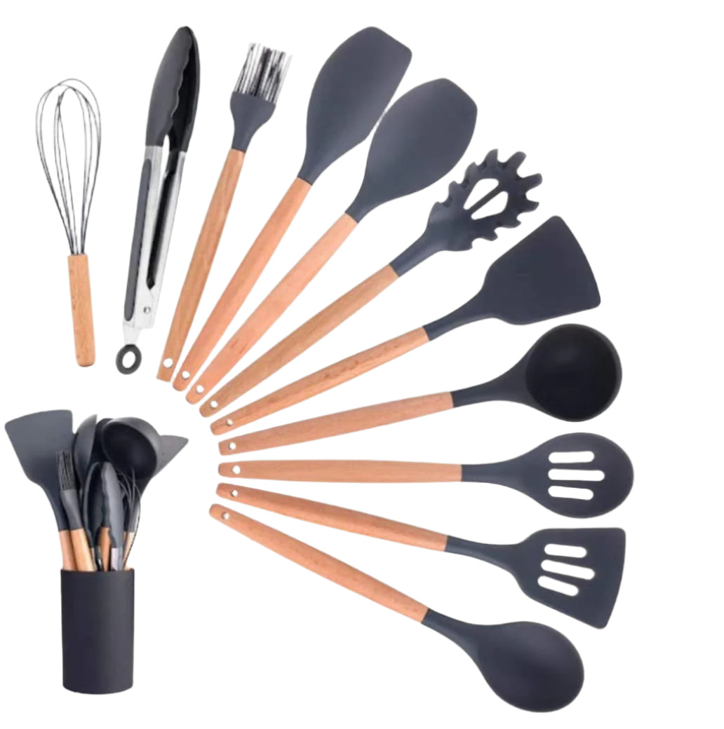 Set 11 ustensile de gatit din silicon, awwaline, maner rezistent