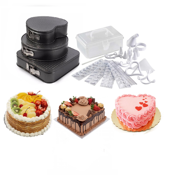 Set decorat torturi 100 piese + Set 3 forme pentru tort