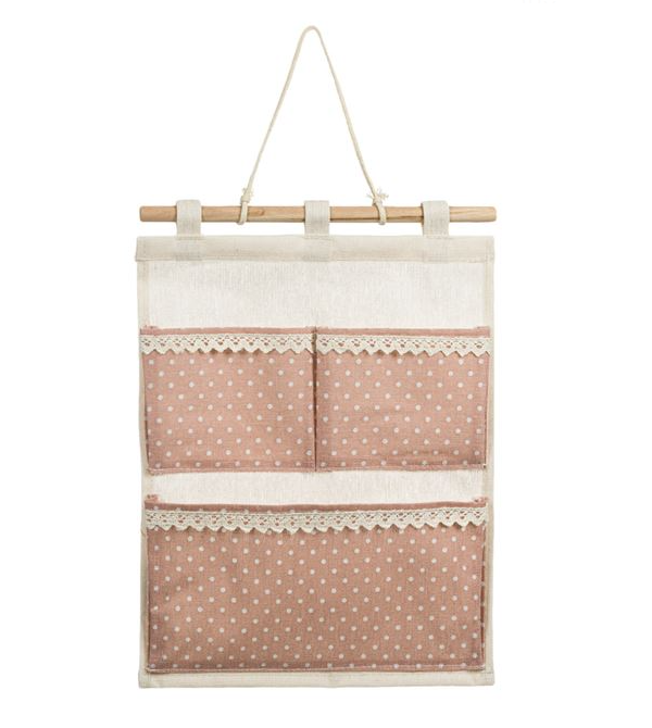 Suport suspendabil de perete cu 3 compartimente Roz cu Buline Dantela 28x35cm