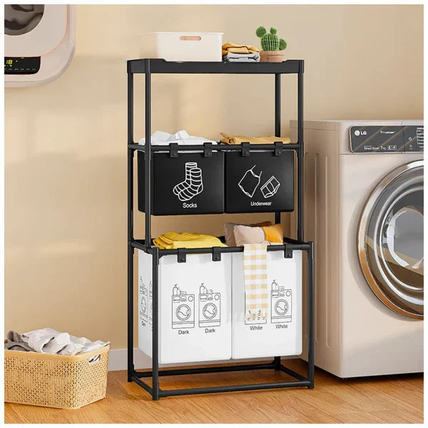 Cos de rufe metalic cu 3 nivele, 4 sectiuni, 124 x 57 x 44 cm