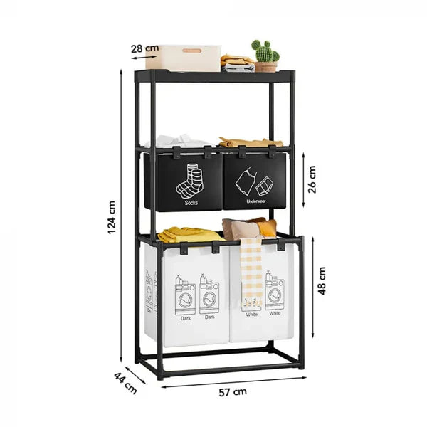 Cos de rufe metalic cu 3 nivele, 4 sectiuni, 124 x 57 x 44 cm