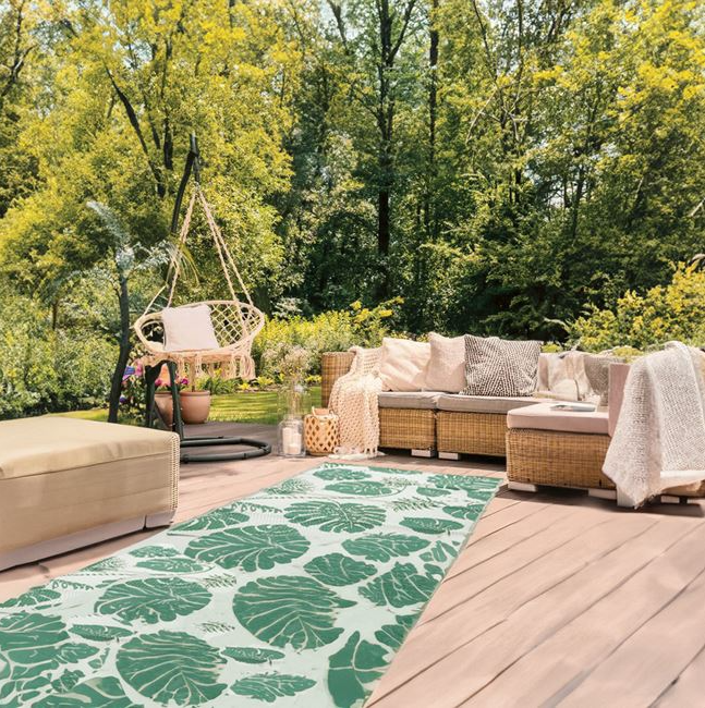 Covoras cu Doua Fete Verde Model Frunze Tropicale, pentru Spatii Exterioare 210x150cm
