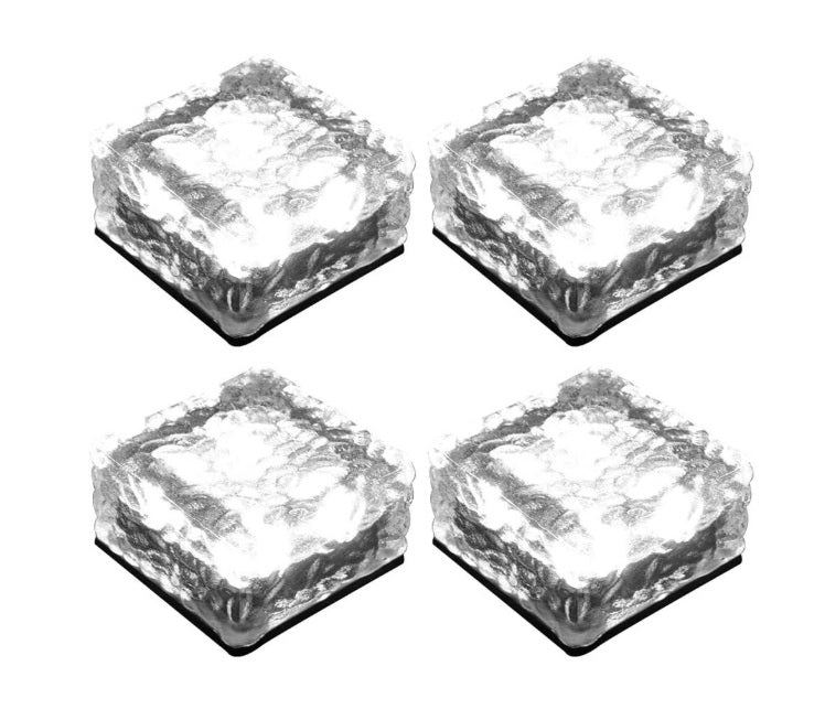 Set 4 x Lampă Solară LED de Exterior, Tip Cub / Cărămidă de Gheață