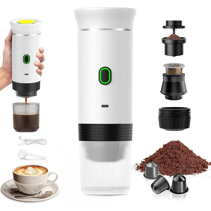 Espressor Portabil 3 in 1 Capsule si Cafea Macinata, USB Reincarcabil, 60ml