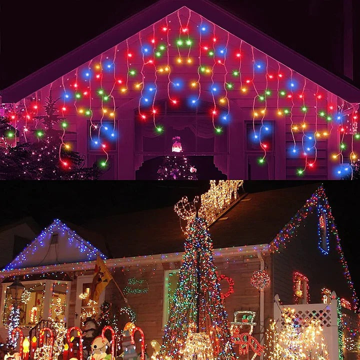 Set 3 x Instalatie Craciun 300 led, 12 metri cu franjuri, diverse culori