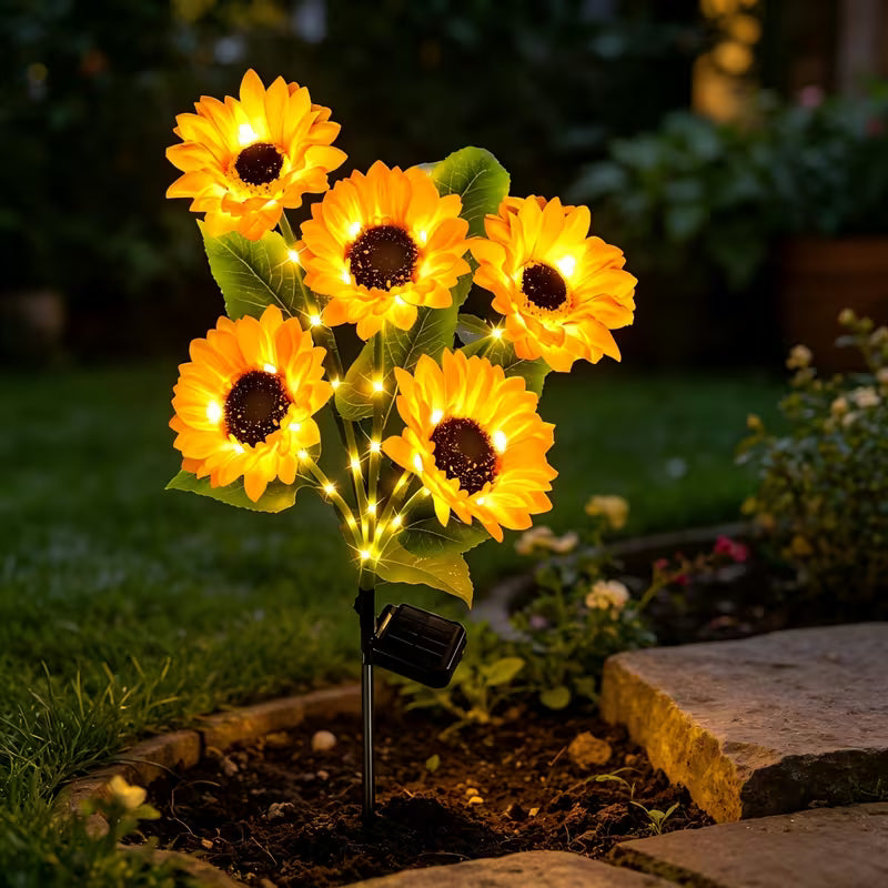 Set 4 x lampa solara 6 flori, 70 cm, Floarea Soarelui