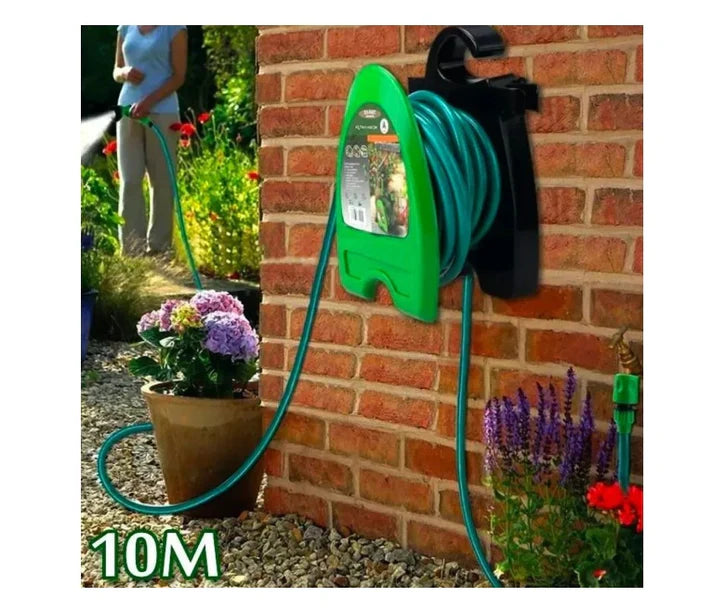 Furtun pentru gradina cu tambur si pistol de pulverizare, lungime 10m, portabil, din PVC