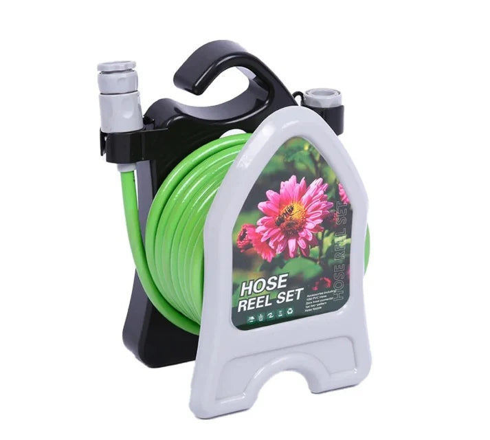 Furtun pentru gradina cu tambur si pistol de pulverizare, lungime 10m, portabil, din PVC