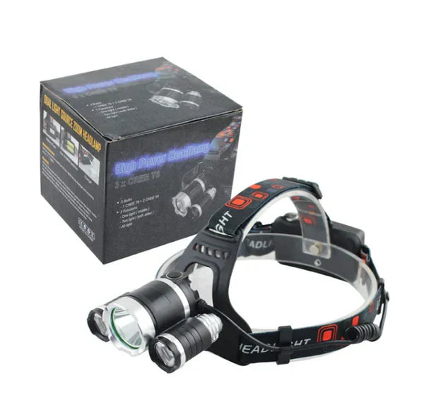 Lanterna de cap 3 x Led Cree XML, T6, frontala, cu lupa si 2 acumulatori + Lanterna de cap cu acumulator cu senzor de miscare