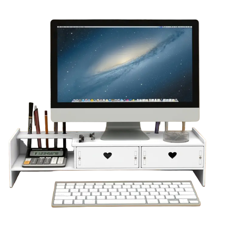 Suport multifunctional pentru monitor sau laptop, cu 2 sertare