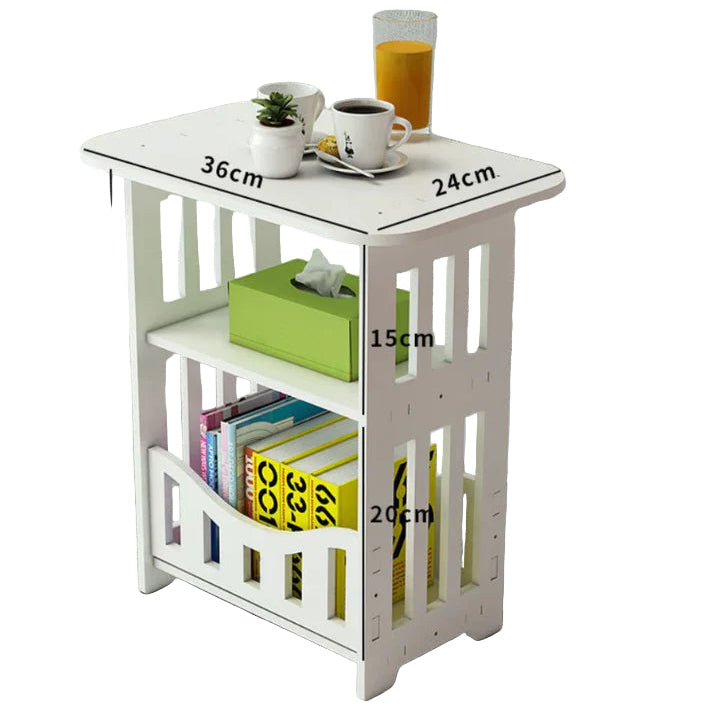 Noptiera alba decorativa, din PVC, 2 polite, 40cm