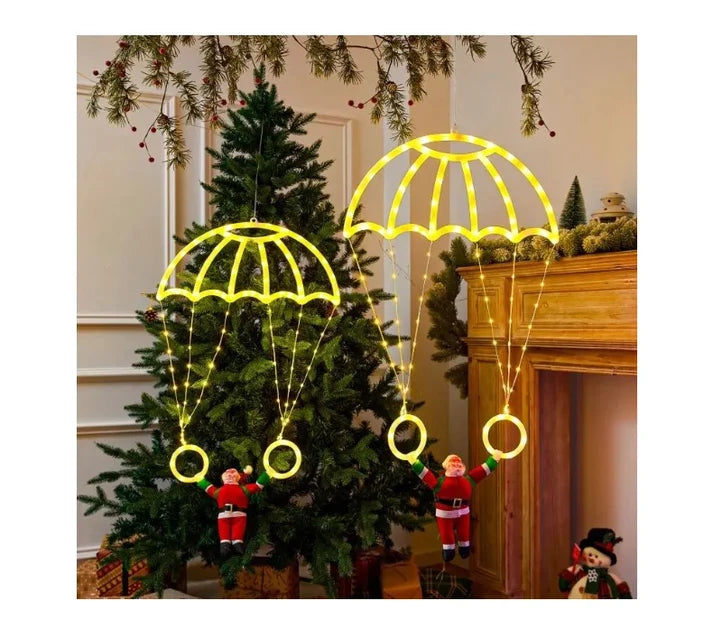 Decorațiune luminoasă LED – Moș Crăciun cu parașută, 40x80 cm, alimentare la priză