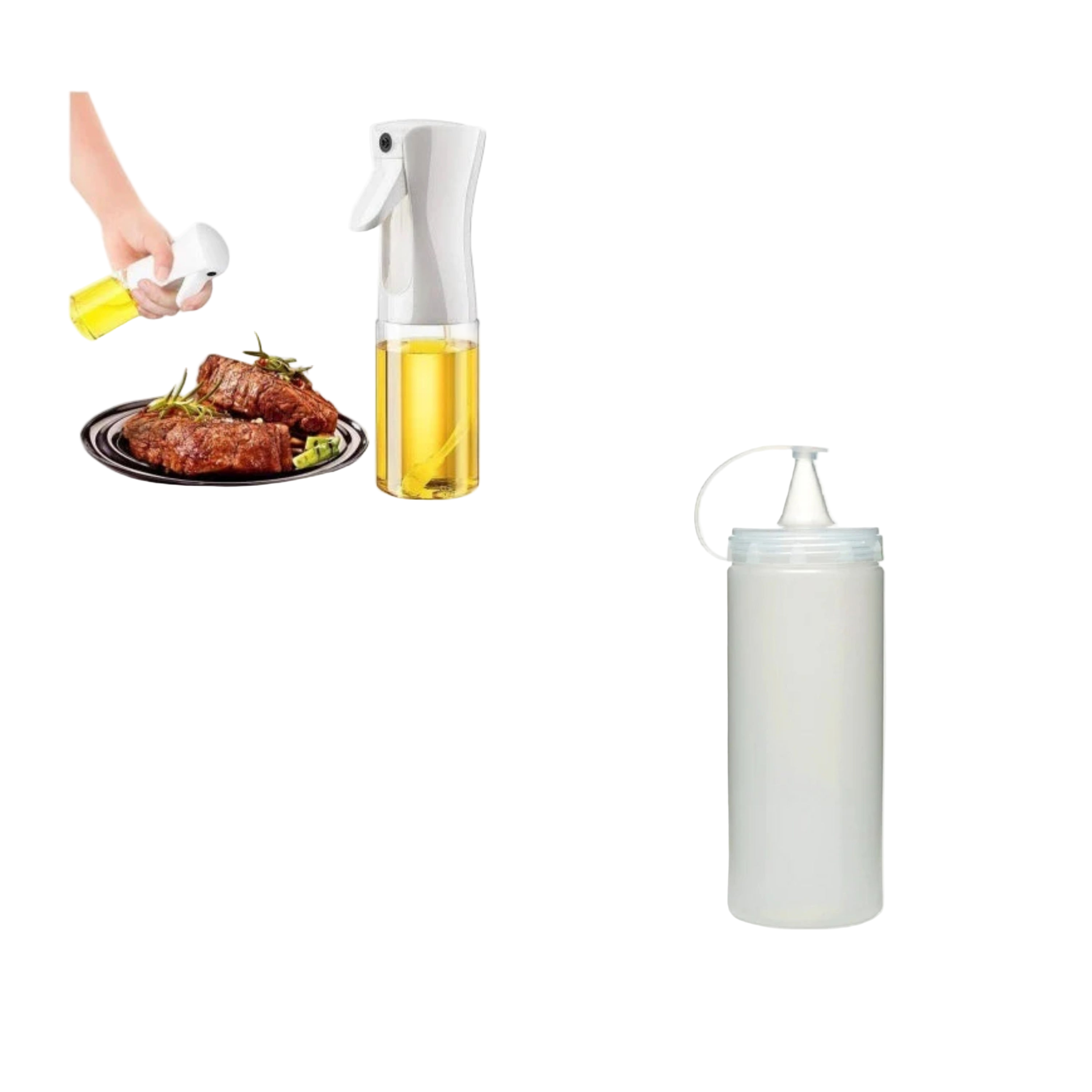Pulverizator pentru ulei si otet, 200 ml + Sticla dispenser pentru sosuri 1000 ml