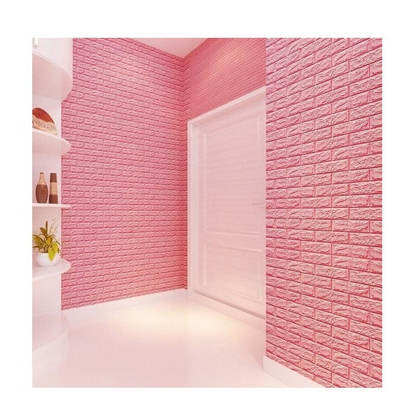 Set 5 x Tapet autoadeziv 3D, 77 x 70 cm caramizi roz