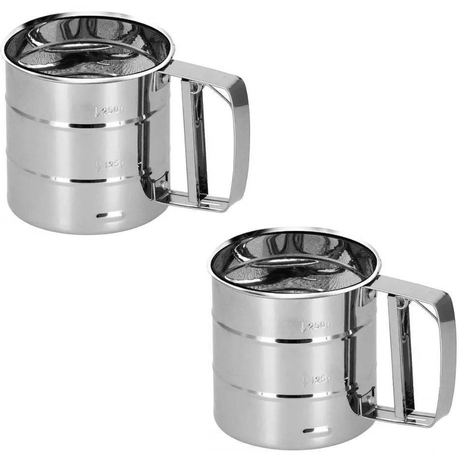 Set 2 x sita faina/zahar, inox, capacitate 375 g, argintiu